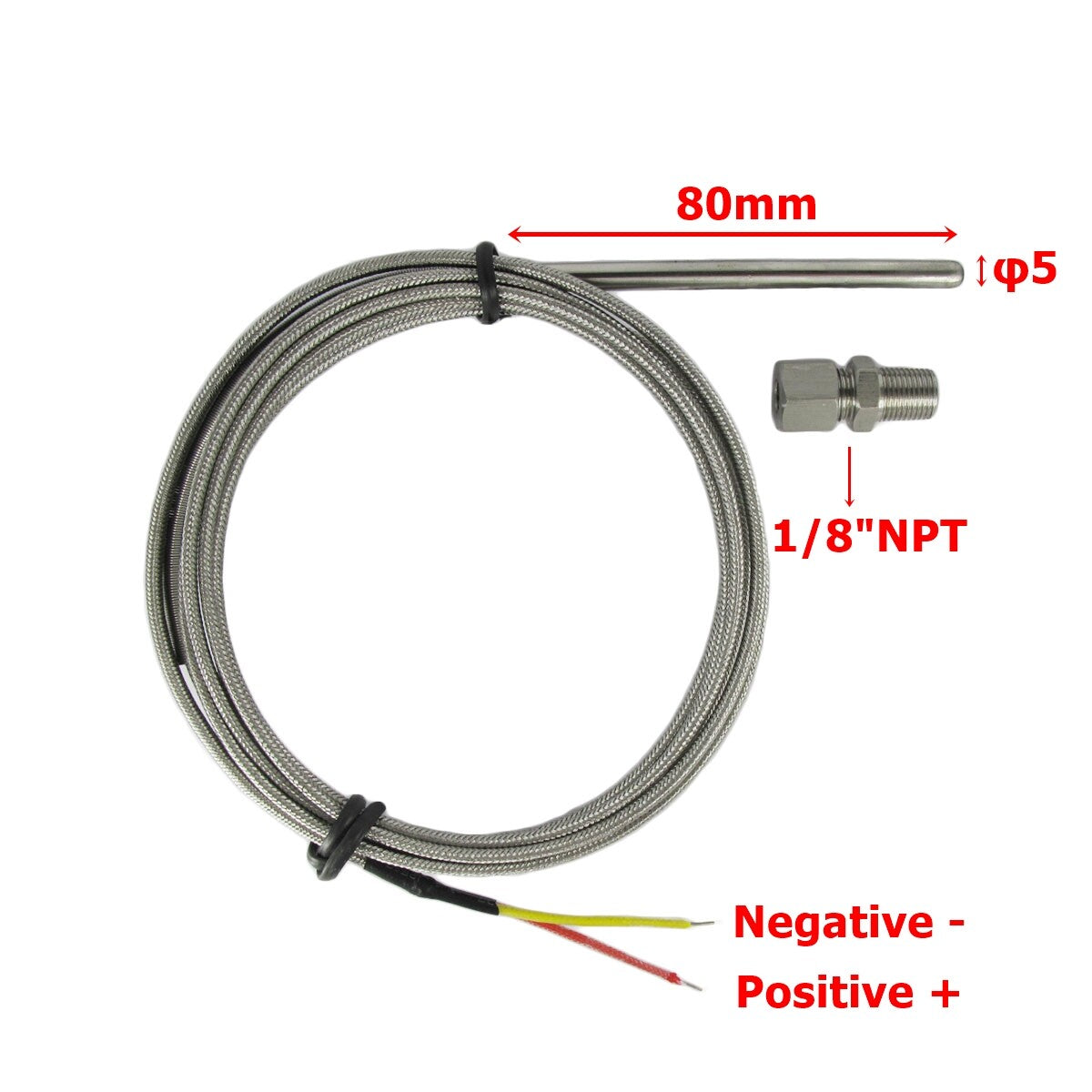EGT Temperature Sensor K Type for Car Exhaust Gas 1/8” NPT Compression Fittings