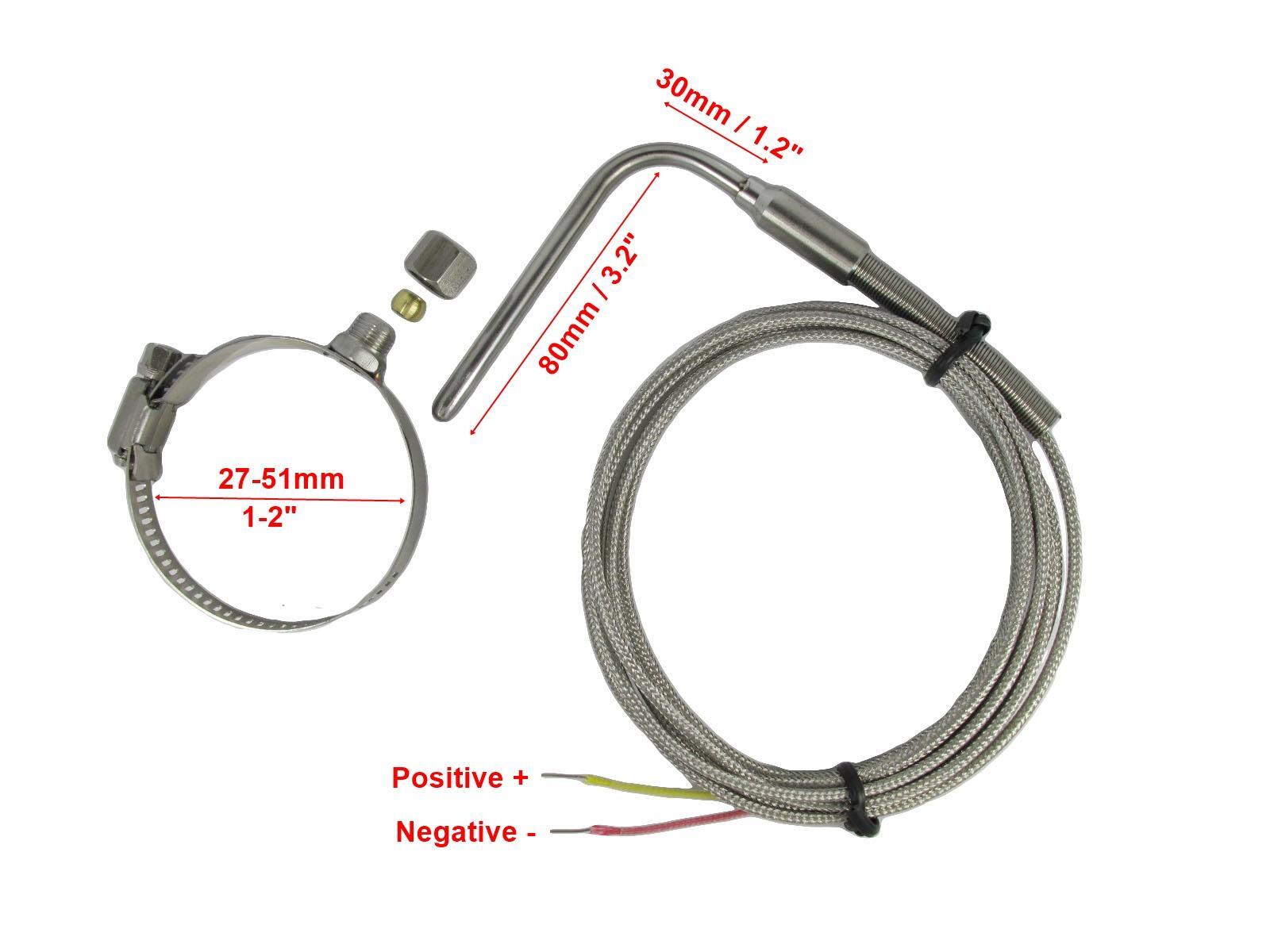 EGT Car Exhaust Temp Sensors K Type with 1"~2" Clamp & Adjustable Insert Length