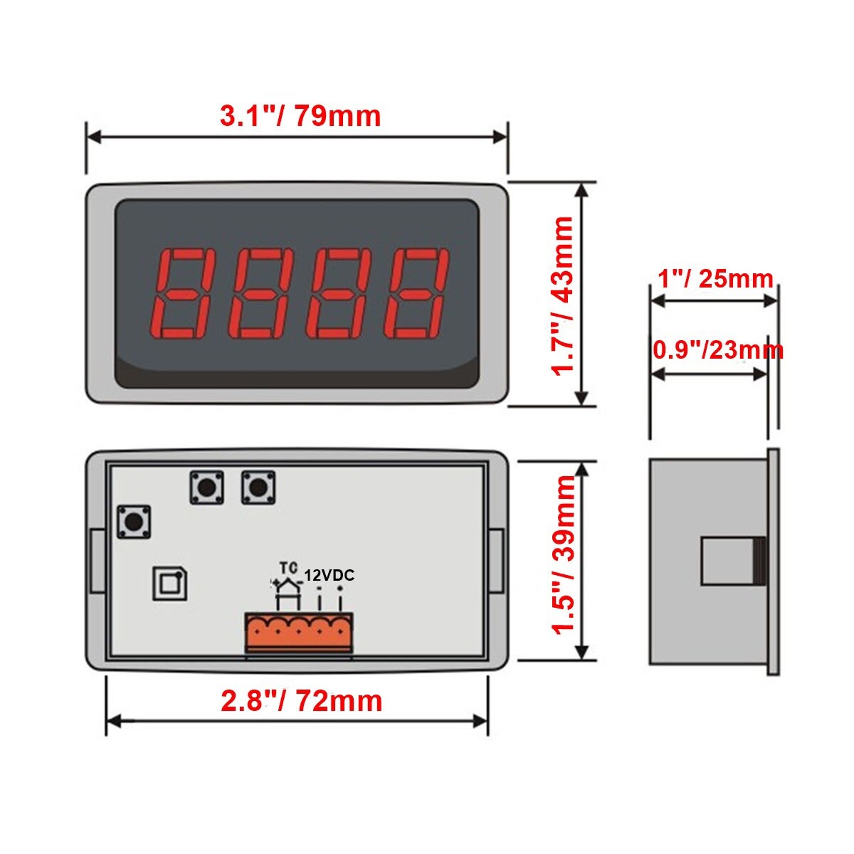 Temperature Red LED Gauge Combo 90° Bend EGT Sensor & Weld Bund ℃ / ℉