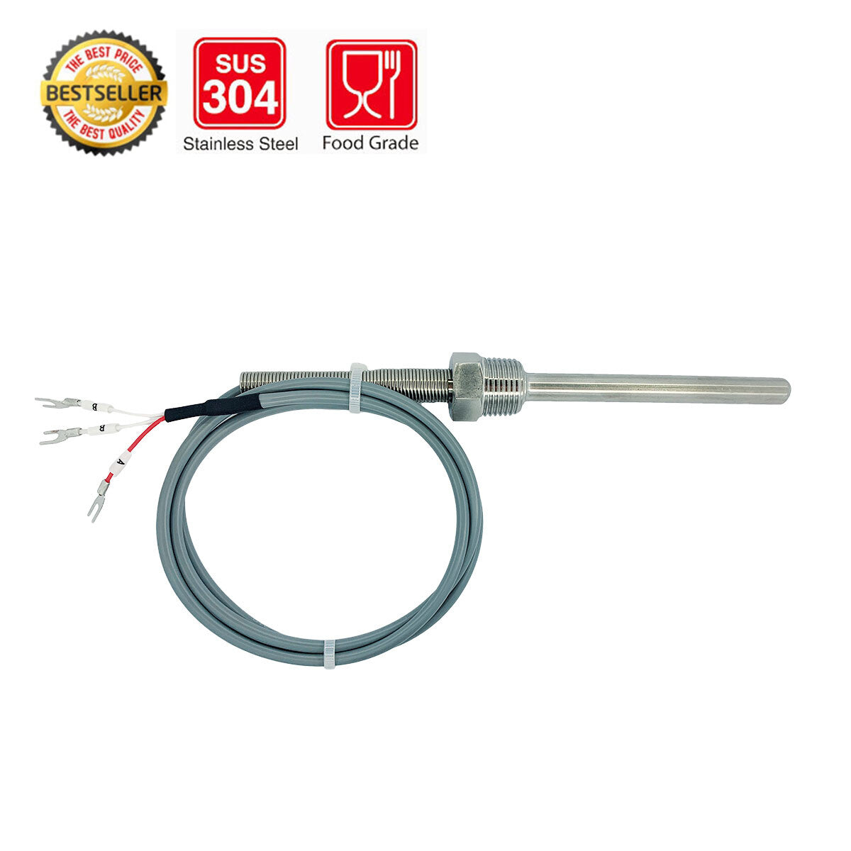 RTD PT100 Temperature Sensors Stainless Steel Waterproof Probe &1/2” NPT Threads