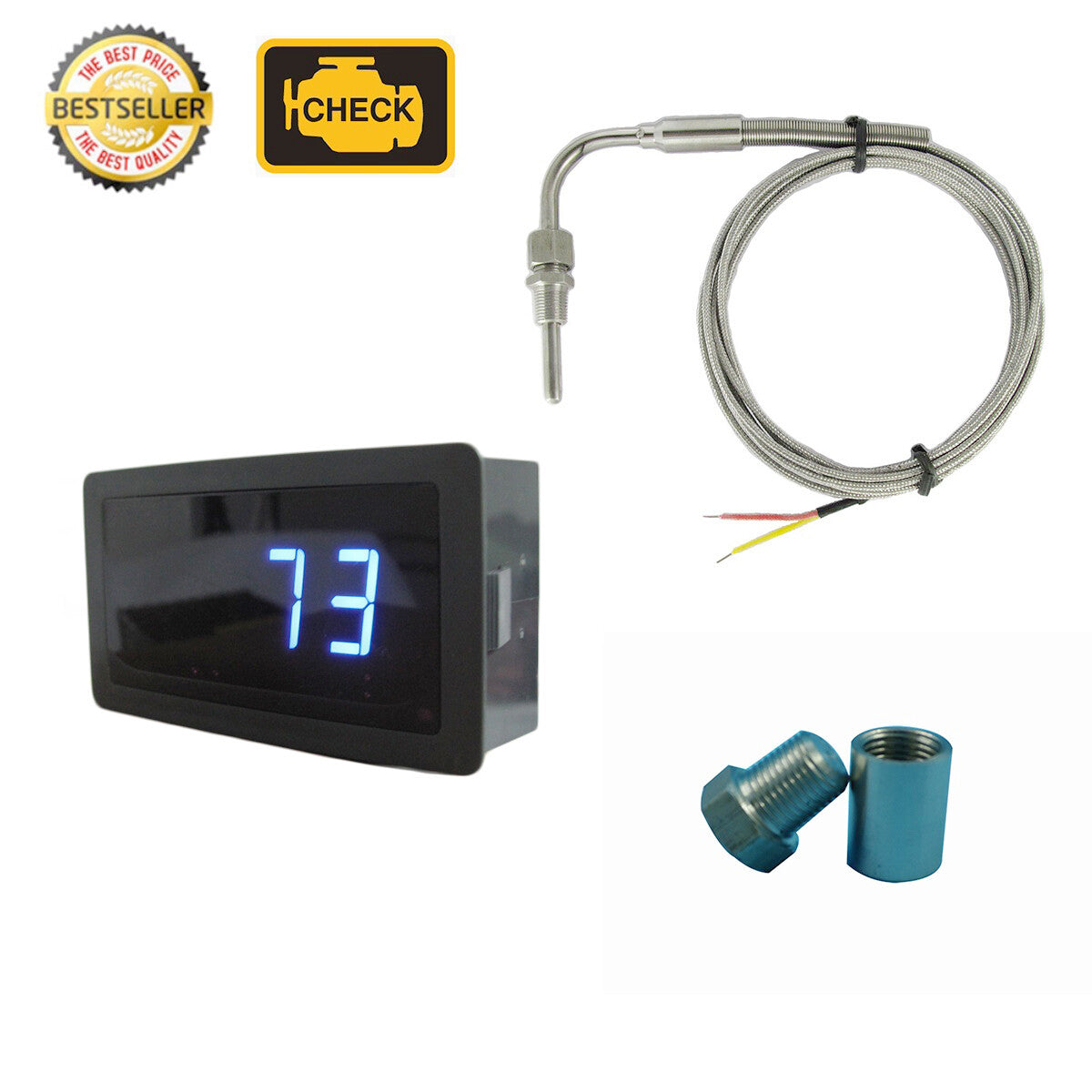 Exhaust Temperature Blue LED Gauge Combo 90° Bend EGT Sensor & Weld Bund ℃ / ℉